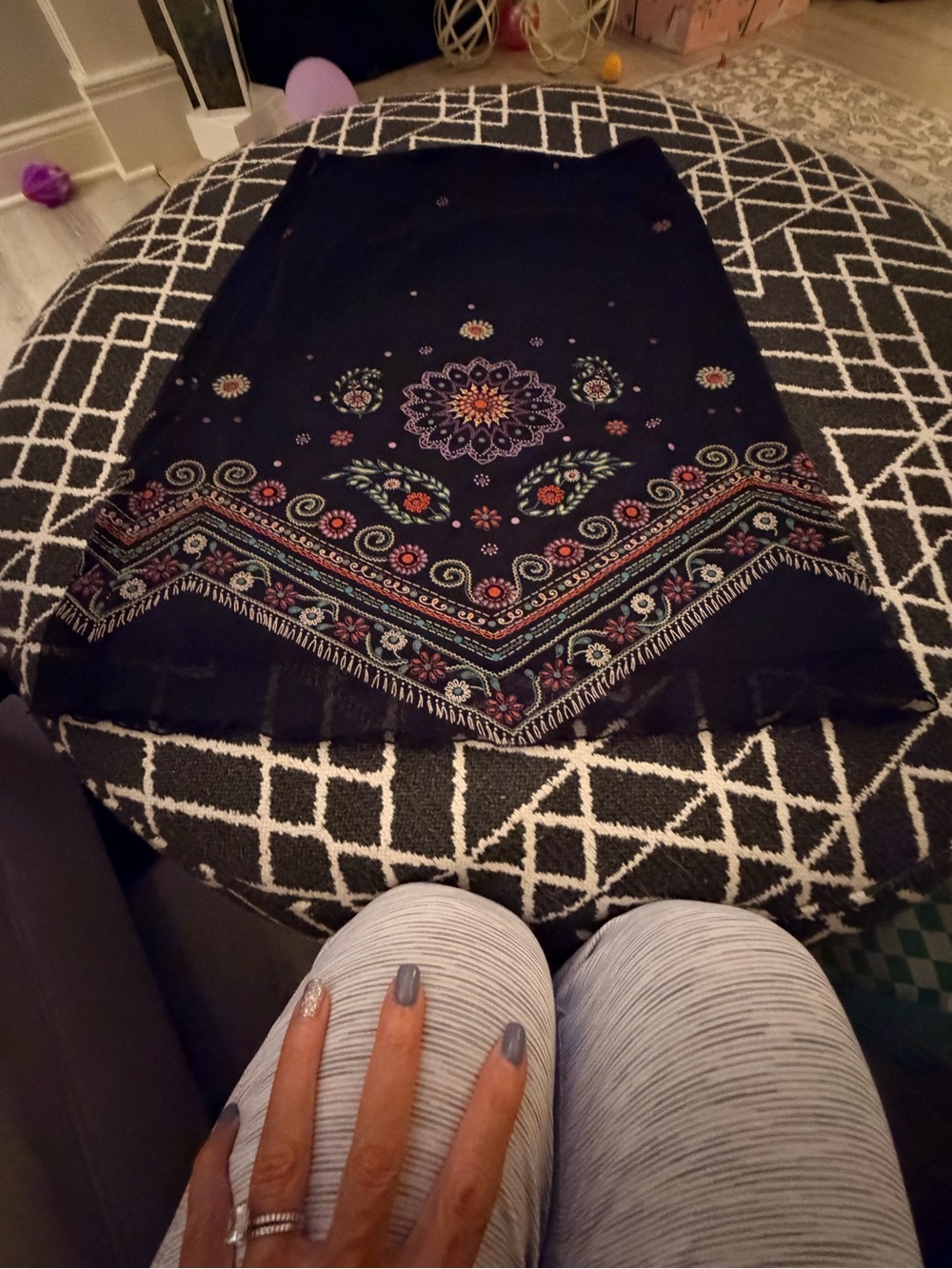 French Connection Black A-Line Skirt with Multicolor Floral Embroidery - Picture 8 of 9